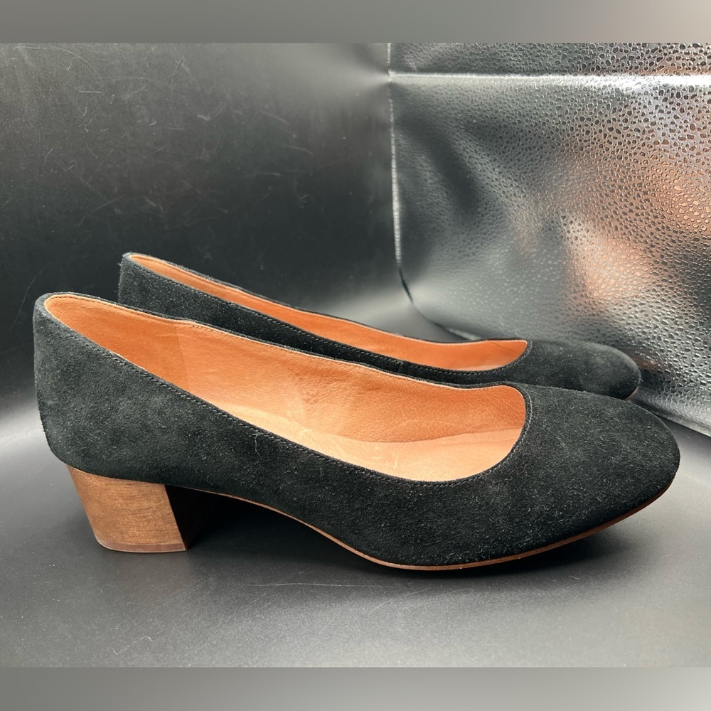 Madewell Gray Black Suede Low Block Heel Pumps